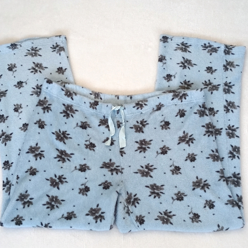 Hotel Spa Collection Fleece Blue Floral Print Loungewear Pajama Pants XL - Picture 2 of 5